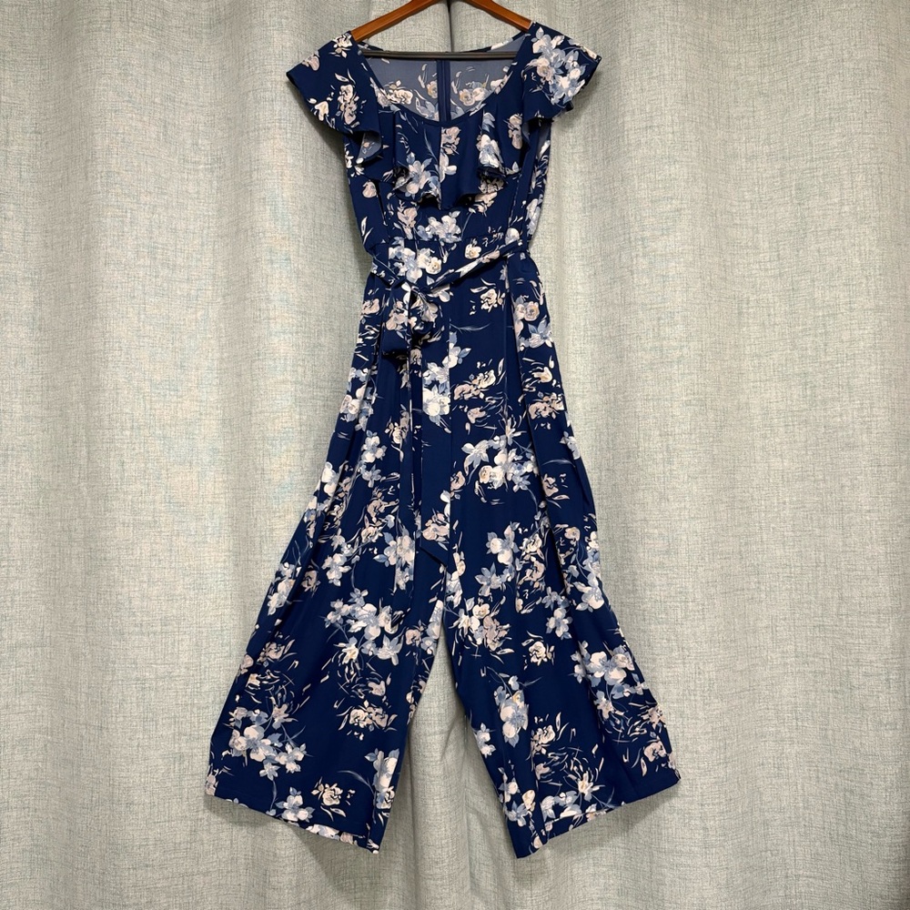 BloomChic Navy Floral Ruffle Jumpsuit